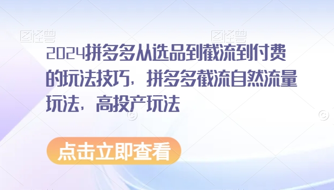 2024拼多多从选品到截流到付费的玩法技巧，拼多多截流自然流量玩法，高投产玩法云创资源网-云创-资源网云创资源