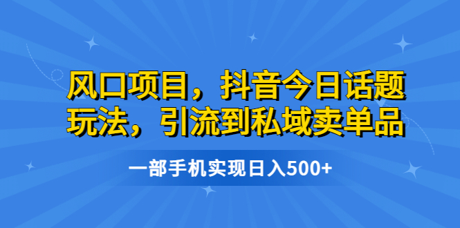 风口项目，抖音今日话题玩法，引流到私域卖单品，一部手机实现日入500+云创资源网-云创-资源网云创资源