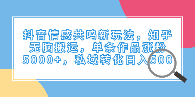 抖音情感共鸣新玩法，知乎无脑搬运，单条作品涨粉5000+，私域转化日入500云创资源网-云创-资源网云创资源