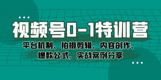视频号0-1特训营：平台机制、拍摄剪辑、内容创作、爆款公式，实战案例分享云创资源网-云创-资源网云创资源