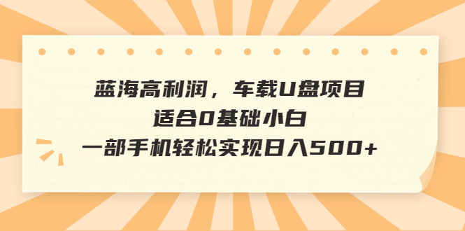 蓝海高利润，车载U盘项目，适合0基础小白，一部手机轻松实现日入500+云创资源网-云创-资源网云创资源