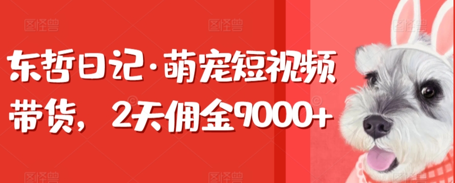 东哲日记·萌宠短视频带货，2天佣金9000+云创资源网-云创-资源网云创资源