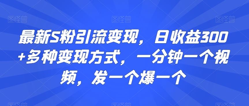 最新S粉引流变现，日收益300+多种变现方式，一分钟一个视频，发一个爆一个【揭秘】云创资源网-云创-资源网云创资源