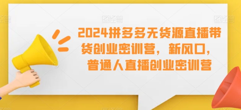 2024拼多多无货源直播带货创业密训营，新风口，普通人直播创业密训营云创资源网-云创-资源网云创资源