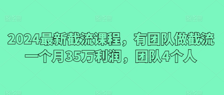 2024最新截流课程，有团队做截流一个月35万利润，团队4个人云创资源网-云创-资源网云创资源