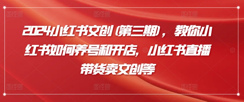 2024小红书文创(第三期)，教你小红书如何养号和开店，小红书直播带货卖文创等云创资源网-云创-资源网云创资源
