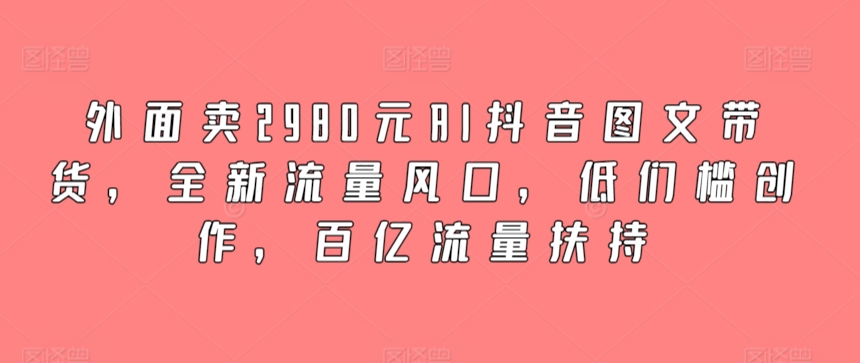 外面卖2980元AI抖音图文带货，全新流量风口，低们槛创作，百亿流量扶持云创资源网-云创-资源网云创资源