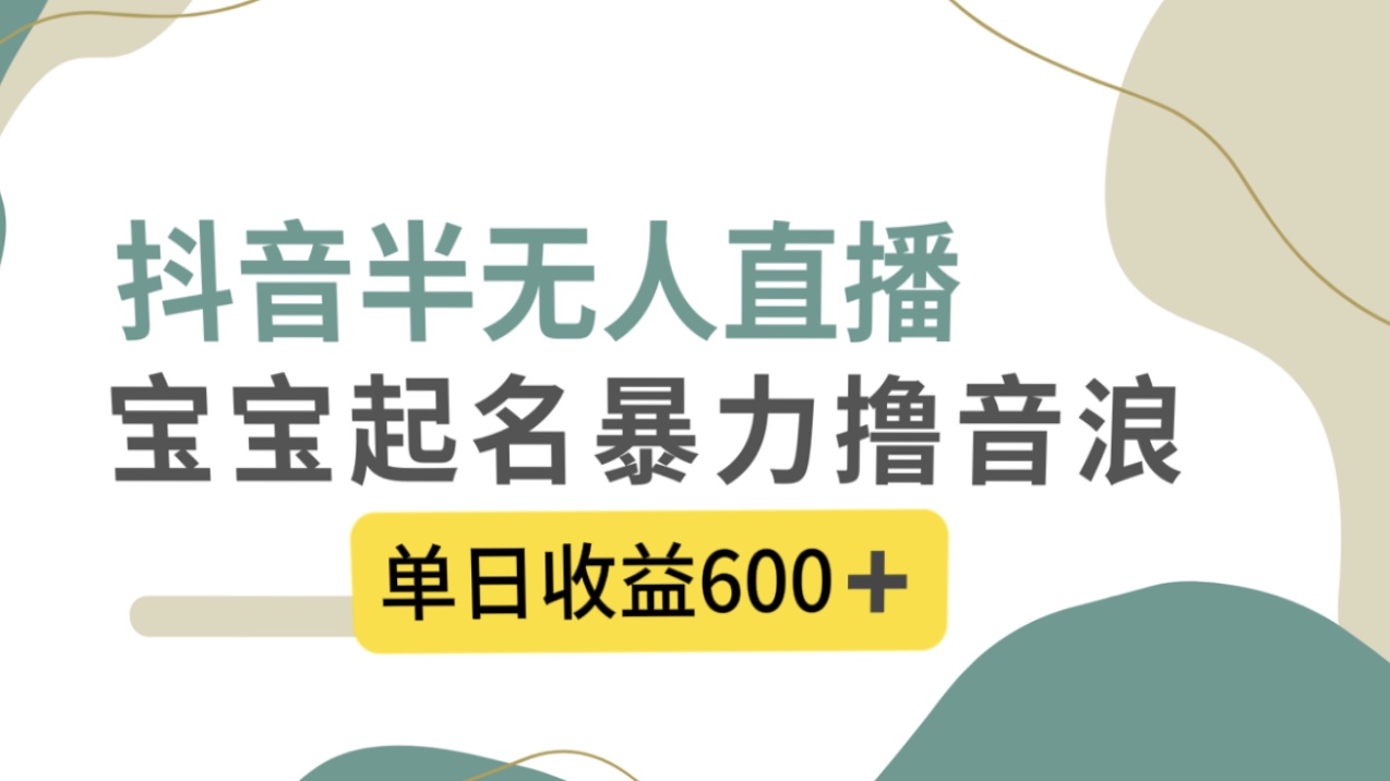 抖音半无人直播，宝宝起名，暴力撸音浪，单日收益600+云创资源网-云创-资源网云创资源