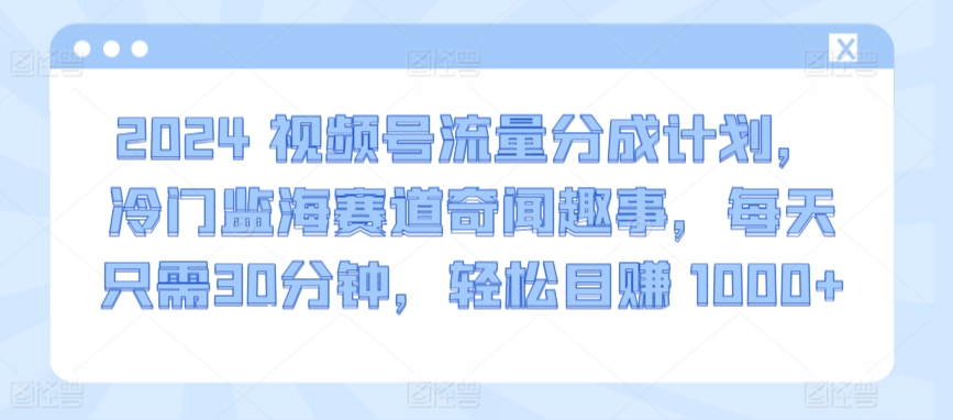 2024视频号流量分成计划，冷门监海赛道奇闻趣事，每天只需30分钟，轻松目赚 1000+云创资源网-云创-资源网云创资源