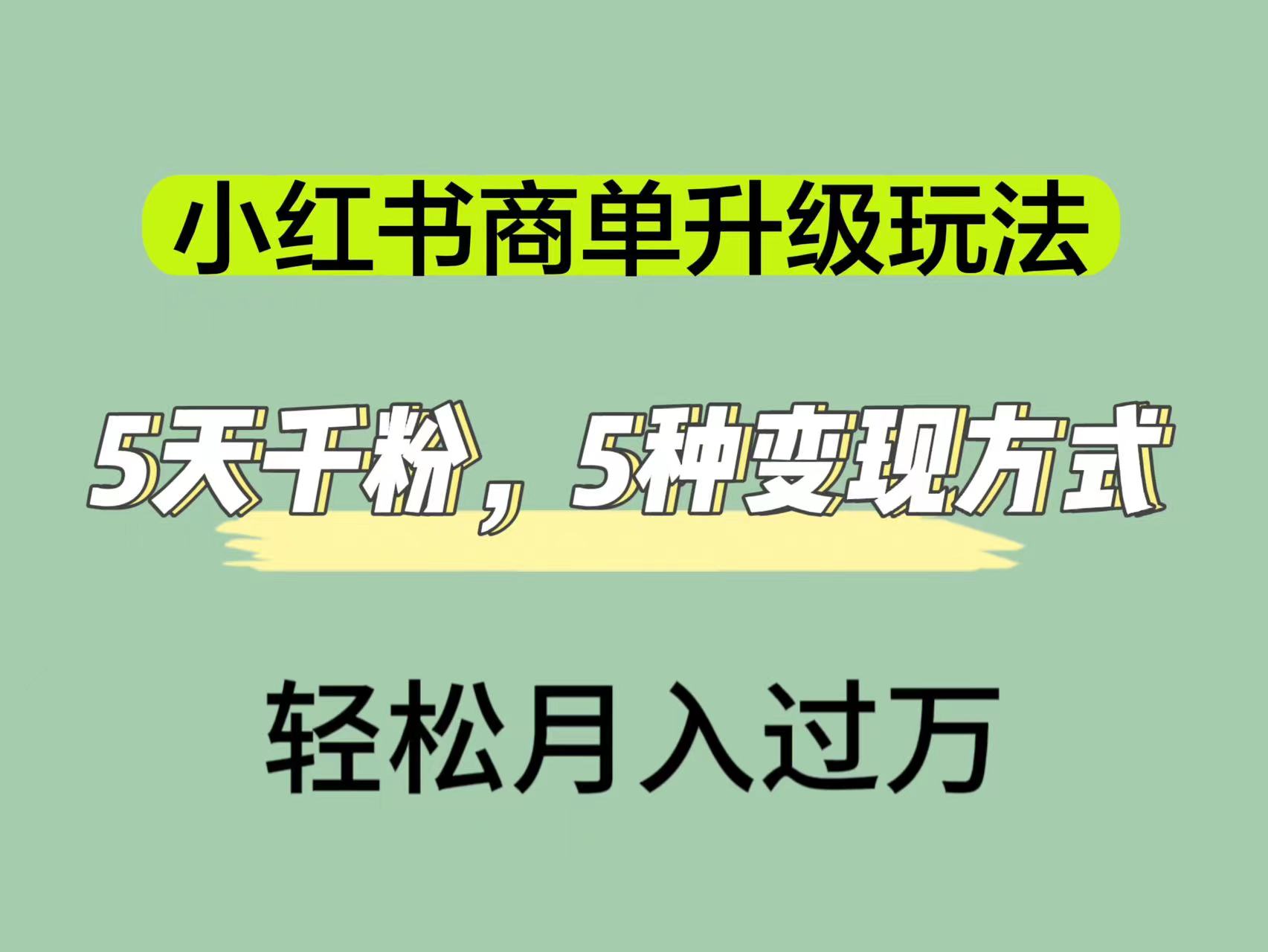 小红书商单升级玩法，5天千粉，5种变现渠道，轻松月入1万+云创资源网-云创-资源网云创资源