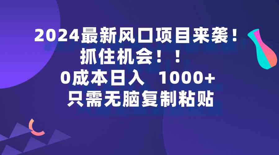 （9899期）2024最新风口项目来袭，抓住机会，0成本一部手机日入1000+，只需无脑复…云创资源网-云创-资源网云创资源