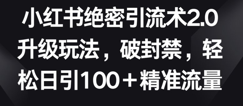 小红书绝密引流术2.0升级玩法，破封禁，轻松日引100+精准流量云创资源网-云创-资源网云创资源