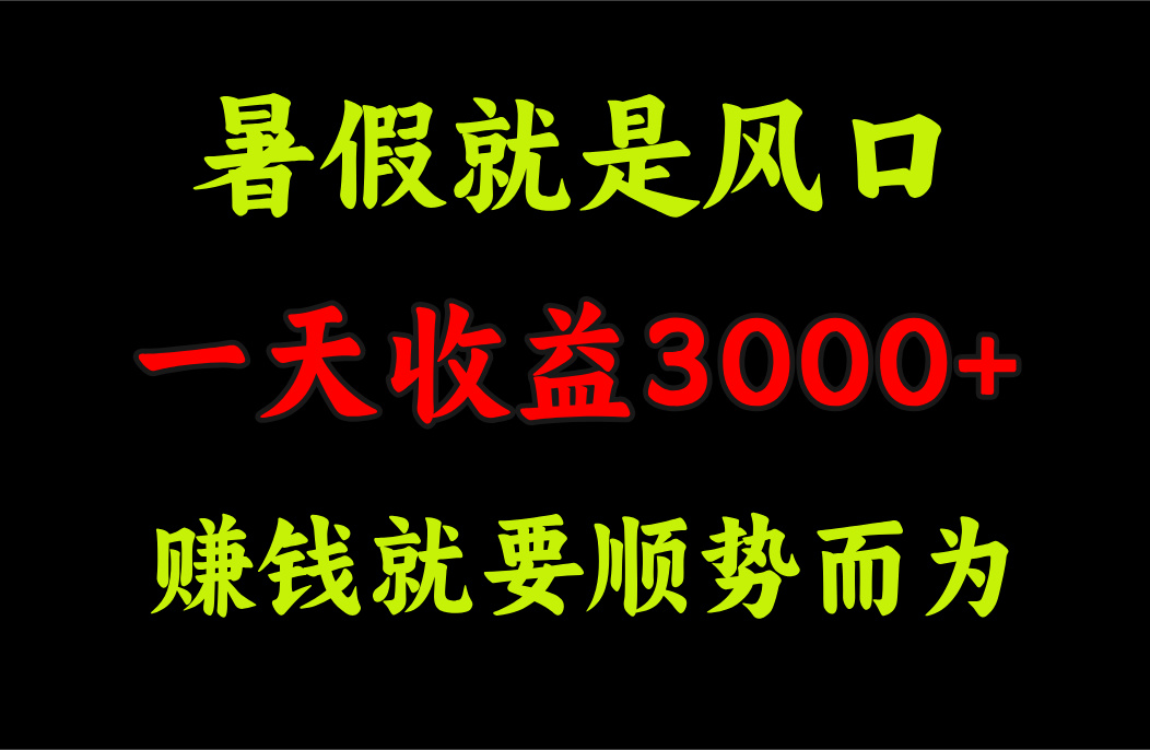 一天收益3000+ 赚钱就是顺势而为，暑假就是风口云创资源网-云创-资源网云创资源
