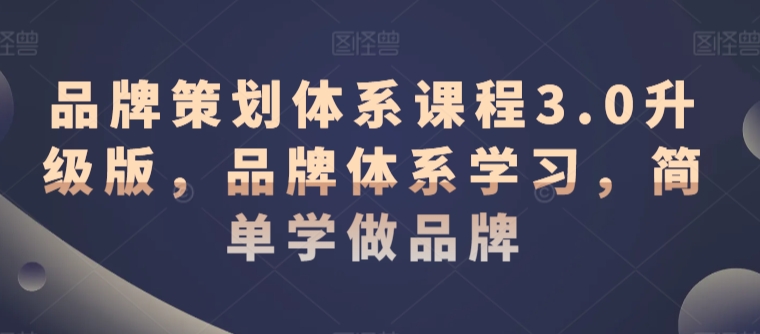 品牌策划体系课程3.0升级版，品牌体系学习，简单学做品牌云创资源网-云创-资源网云创资源