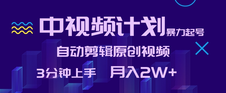 中视频计划暴力起号，自动剪辑原创视频，3分钟上手，月入2W+云创资源网-云创-资源网云创资源