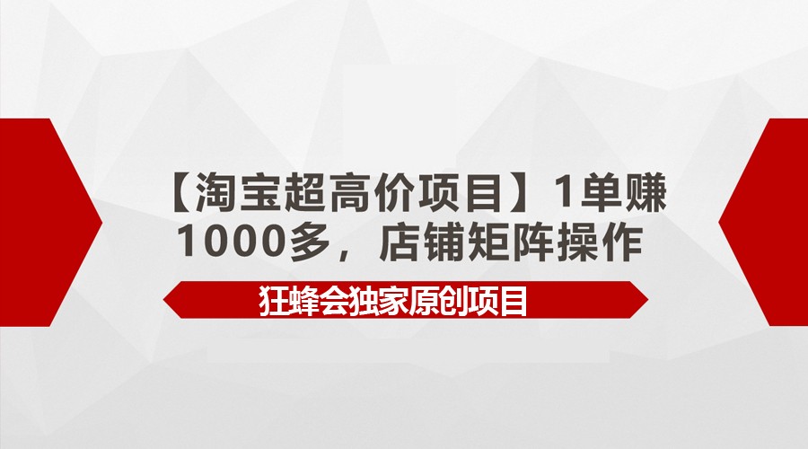 【淘宝超高价项目】1单赚1000多，店铺矩阵操作云创资源网-云创-资源网云创资源