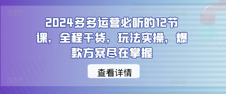 2024多多运营必听的12节课，全程干货，玩法实操，爆款方案尽在掌握云创资源网-云创-资源网云创资源