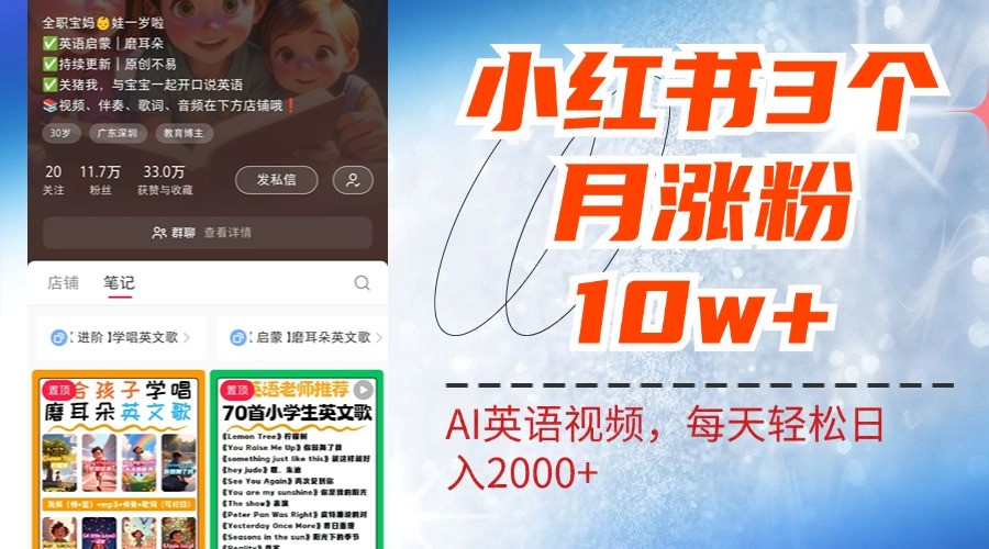 小红书三个月涨粉10W，AI英语视频0成本制作，每天轻松日入2000+云创资源网-云创-资源网云创资源